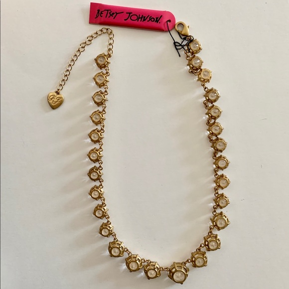 Vintage Rare Betsey Johnson Crystal Stone Matte Gold Plating Statement Necklace - Picture 4 of 5
